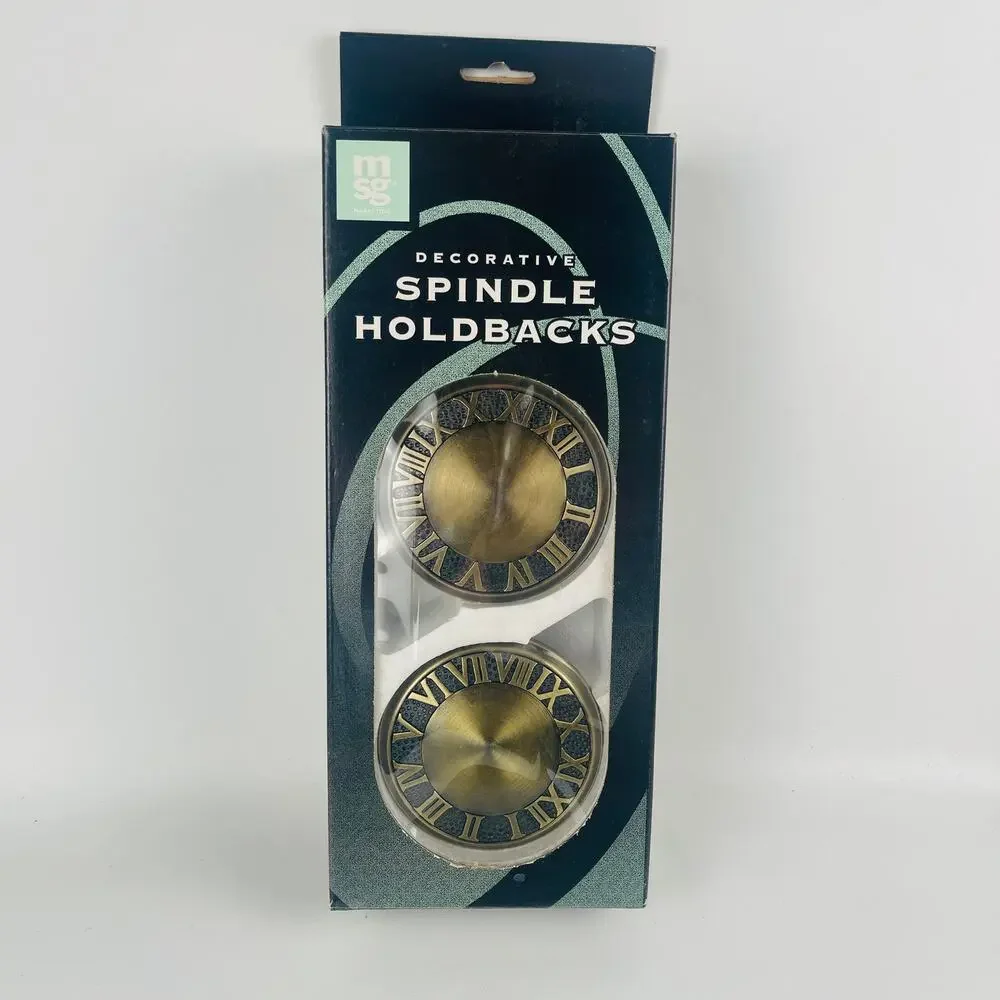 Decorative Spindle Curtain Holdbacks MSG Antique Gold Finish Clock Face Design